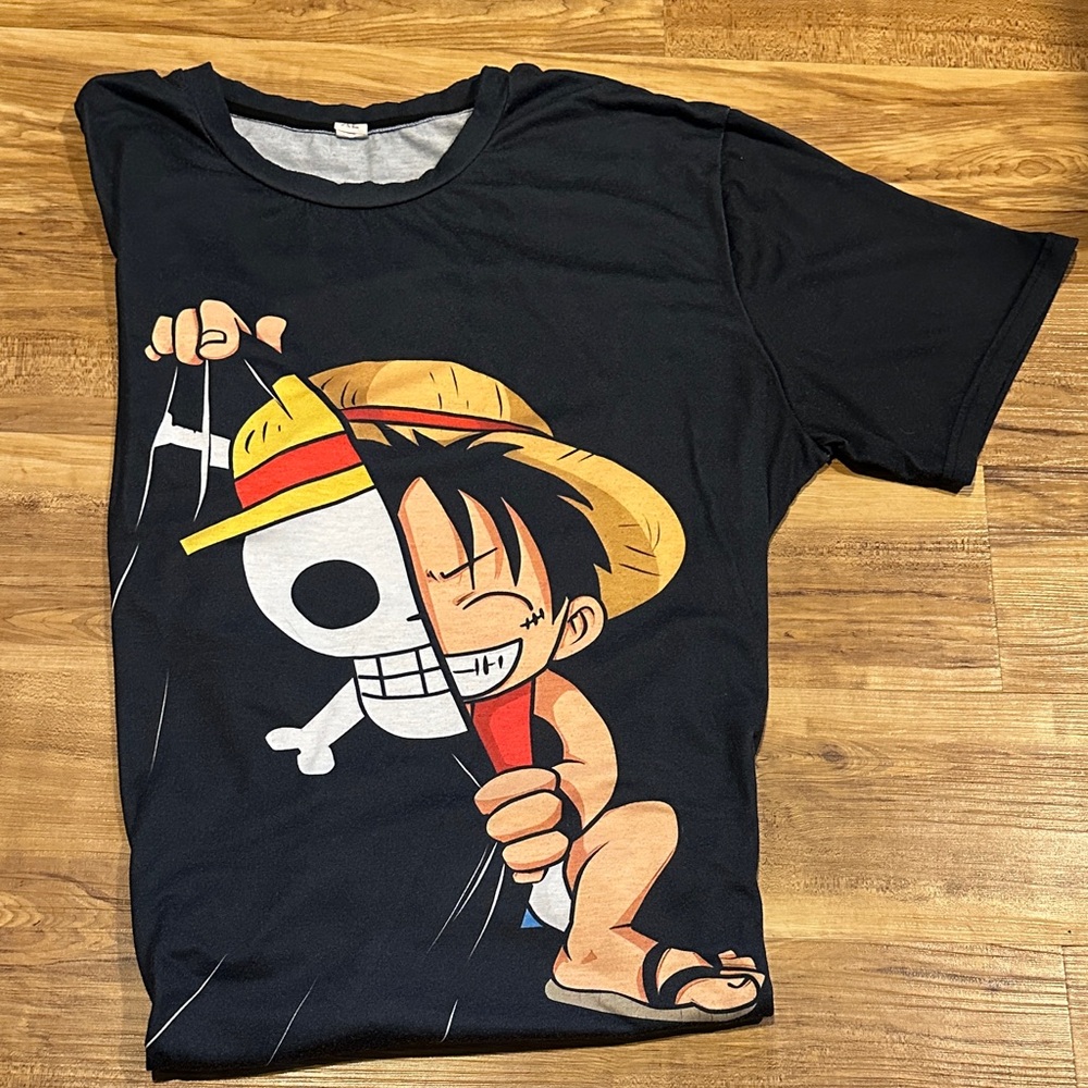 Gray/ Black T-Shirt with One Piece Anime Graphics